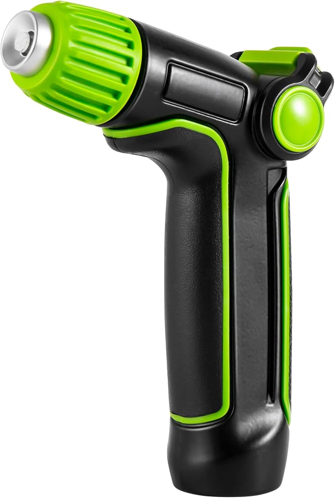 Garden Hose Nozzle with High Pressure, 100% Heavy Duty Metal High Pressure Hose Nozzle with 4 Spray Patterns, Thumb Control On Off Valve for Lawn， Plant Watering, Washing Car,Washing Pet and Home Use