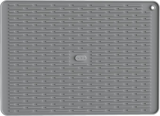 ME.FAN Silicone Dish Drying Mat for Kitchen Counter, Dish Drying Pad for Sink, Refrigerator or Drawer, Countertop Protection Pad XL - 23''×17'' - Grey