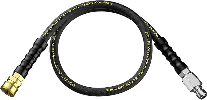 Pressure Washer Whip Hose 5 FT, 4200PSI Replacement Hose Reel Connector | POHIR Short Power Washing Hose with 3/8'' Quick Connect Adapter, Steel Wire Braid Jumper Hose Anti Kink
