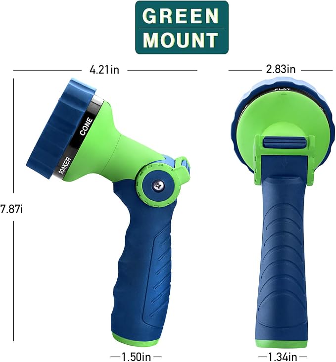 GREEN MOUNT Garden Hose Nozzle, Water Hose Spray Nozzle with Thumb Control On Off Valve for Easy Water Flow Control