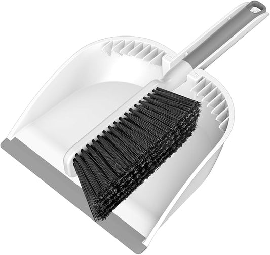 SetSail Small Dustpan and Brush Set with Teeth for Pet Hair Cleaning,White | Nesting Snap-On Handheld Broom and Dust Pan Portable Broom and Dustpan Set Suitable for Desktop,Sofa, Camping