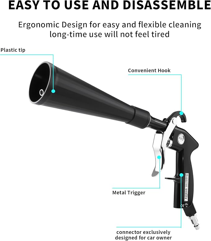 GOCCIDA Car Dry Cleaning Gun Tornado Air Blow Gun | Car Detailing Kit Interior Cleaner,Car Detailing Tools for Car Quickly Blasts Dirt and Dust with Nozzle and Dusting Brush