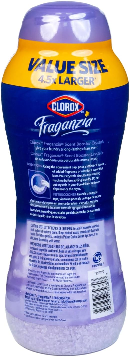 Clorox Fraganzia Laundry Scent Booster Crystals, In-Wash Fragrance Beads for Fresh-Smelling Clothes & Linens, Safe for All Fabrics & Colors, Easy-Pour Bottle, Lavender with Eucalyptus, 70 Oz - 6 Pack