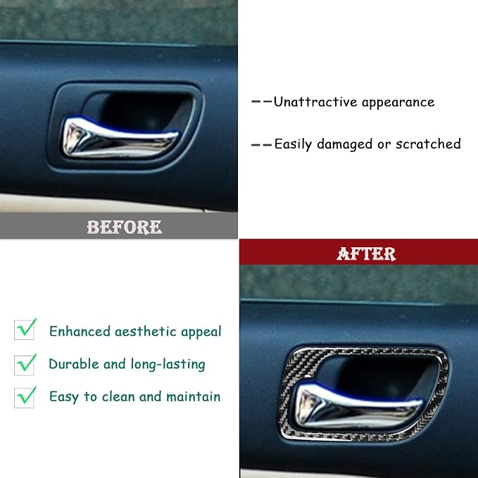 Real Carbon Fiber Trim for Honda Accord Accessories | for 2003 2004 2005 2006 2007，Door Inner Handle Panel Frame Cover，Interior Dash Panel，Thick Overlay Sticker Decal