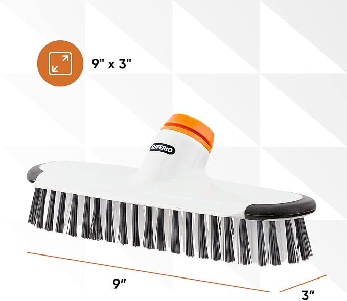 Superio Deck Scrub Brush Head, Heavy Duty Stiff Bristles Grout Scrubber with Scraper - Cleans Hot Tub, Swimming Pool, Granite Tiles, Bathroom, Patio, Kitchen, Wall and Deck (Refill Brush Head)