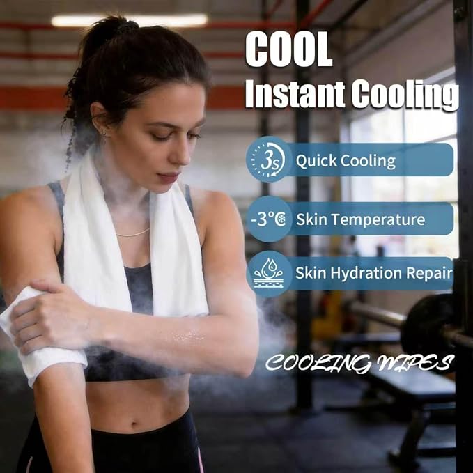 50 Pack Disposable Cooling Wipes, Individually Wrapped No-Rinse Cooling Towels, (25''x 9.84'') Extra-Thick Oversized Ice Towel for Sports, Travel, and Camping in Hot Weather (White)