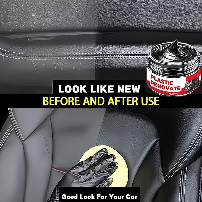 Plastic Restoration Polish Cream Scratch Repair Wax Car Interior Trim Restorer Non Greasy Shine Protective Cleaner for Dashboard Door Panel Tire Care (80g)