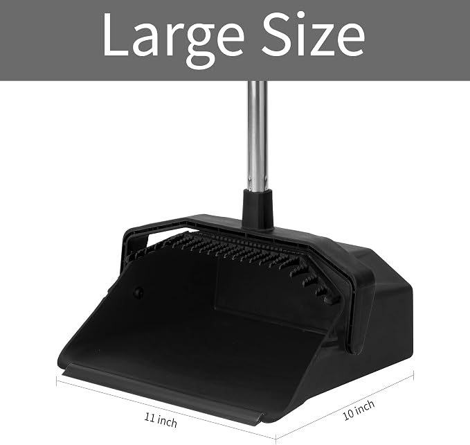 Tiumso 3-Pack Broom with Dustpan Combo Set, Commercial Broom and Dustpan Set, Dust Pan with Long Handle, 51'' Large Brooms with Self-Cleaning Dust Pan Teeth for Restaurant Lobby Garage - Black