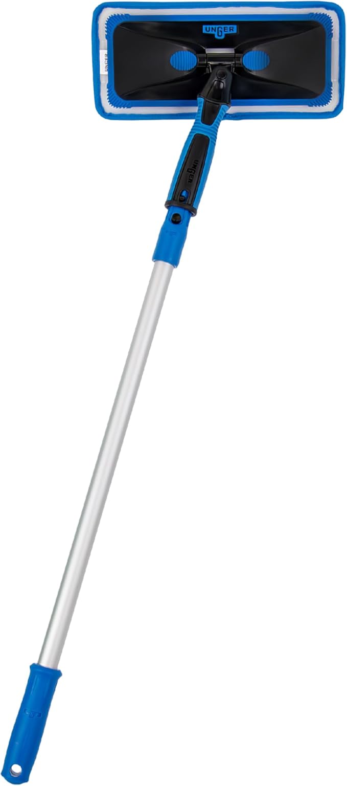 Unger Professional Indoor Window Cleaning Kit with 2' Pole — Swivel Head Pad Washer for Glass, Mirrors & Flat Surfaces, Streak-Free Results, 2 Reusable Microfiber Pads, Wet or Dry Use