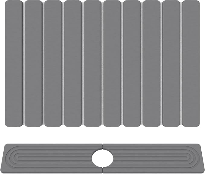 Stone Drying Mat for Kitchen Counter, 24"x16" Water Absorbing Dish Drying Mat with 24"x4" Faucet Mat for Kitchen Sink, Diatomaceous Earth Quick Dry Stone Mats for Dishes Bottles Cups (Dark Gray)