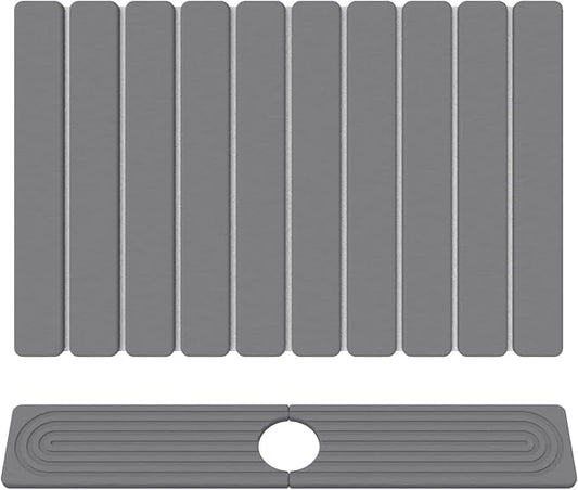 Stone Drying Mat for Kitchen Counter, 24"x16" Water Absorbing Dish Drying Mat with 24"x4" Faucet Mat for Kitchen Sink, Diatomaceous Earth Quick Dry Stone Mats for Dishes Bottles Cups (Dark Gray)