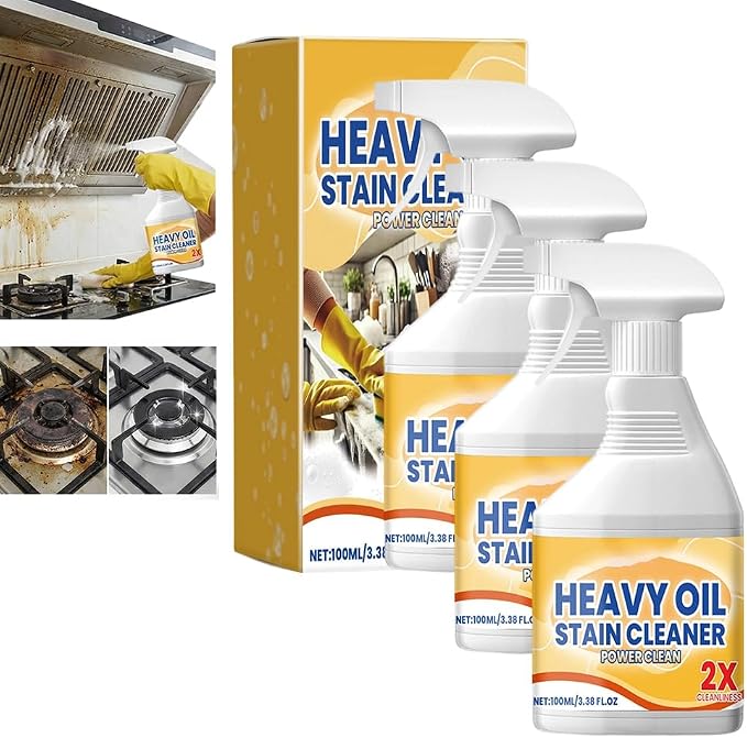 Kitchen Heavy Oil Cleaner, Heavy Duty Stove Top Cleaner & Oven Cleaner - Bio-Enzyme Degreaser for Range Hood Stove & Oven, Lemon Scent (3pcs 100ML)