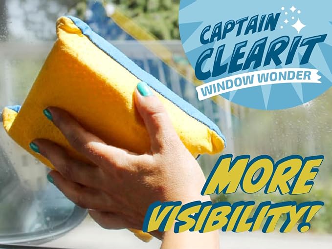 JJ KENT Captain Clearit Window Cleaner Sponge for Windshields, 2 Pack | Car window cleaner tool, non-scratch sponge for fog, steam, condensation, mirrors, glass, boats and bathroom surfaces