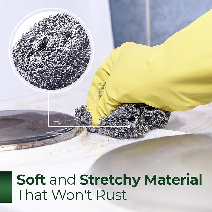 Stanley Home Products Stainless Steel Scrubbers – Rust Resistant Sponge for Pots, Pans, Grills, Ovens, Sinks and Tools – Metal Scrubbers for Kitchen & Garage Cleaning (3 Pack - 6 Count)