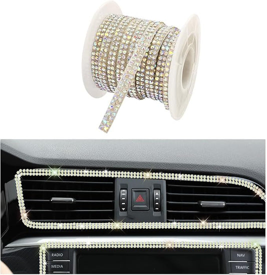 Ohleats Bling Car Trim Self Adhesive, 16.4 Ft Auto Interior Exterior Crystal Rhinestone Decoration Strip Decal, Glitter Trim Strips Line Molding for Dashboard, Car Accessories (Colorful)