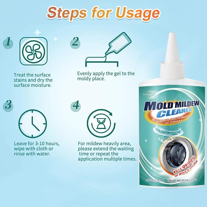 HIHWEM Mold Remover Gel,Household Mold Cleaner for Washing Machine,Refrigerator Strips,Grout Cleaner Best for Home Sink,Kitchen,Showers(2-Pack)