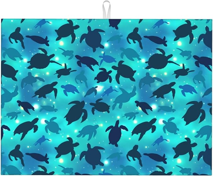 Sea Turtles Blue Dish Drying Mat For Kitchen Counter, Super Absorbent Microfiber Dish Drying Pad, Kitchen Gadgets For Easy Clean Multi-Use Large 18"x24"