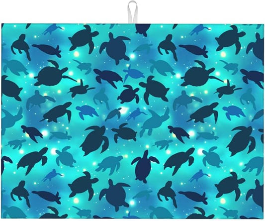 Sea Turtles Blue Dish Drying Mat For Kitchen Counter, Super Absorbent Microfiber Dish Drying Pad, Kitchen Gadgets For Easy Clean Multi-Use Large 18"x24"