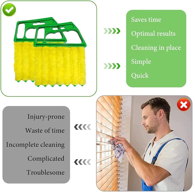 DXNQ 2 PCS Blind Cleaner Duster Tool, Window Venetian Hand-held 7 Finger Dusting Cleaner Brush, Blinds Cleaning Brush Tool for Window Shutters Air Conditioner, Car Accessories (Green)