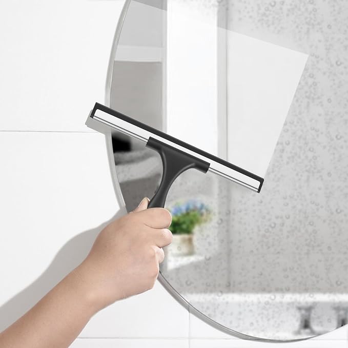 SetSail Squeegee for Shower Glass Door, 10 Inches, Black Grey | Stainless Steel Squeegee for Shower Glass Door, All-Purpose Window Squeegee for Shower Mirror Bathroom Car Window Cleaning