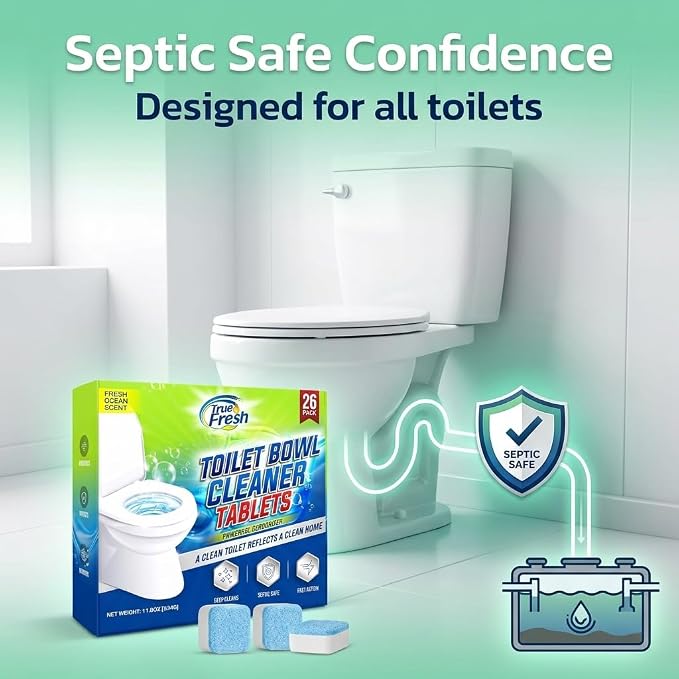 True Fresh Toilet Bowl Cleaner Tablets 26 Pack Deodorizer & Septic Safe Deep Cleaning, Odor Eliminator, Stain Remover for Long-Lasting Freshness Fresh Ocean Scent