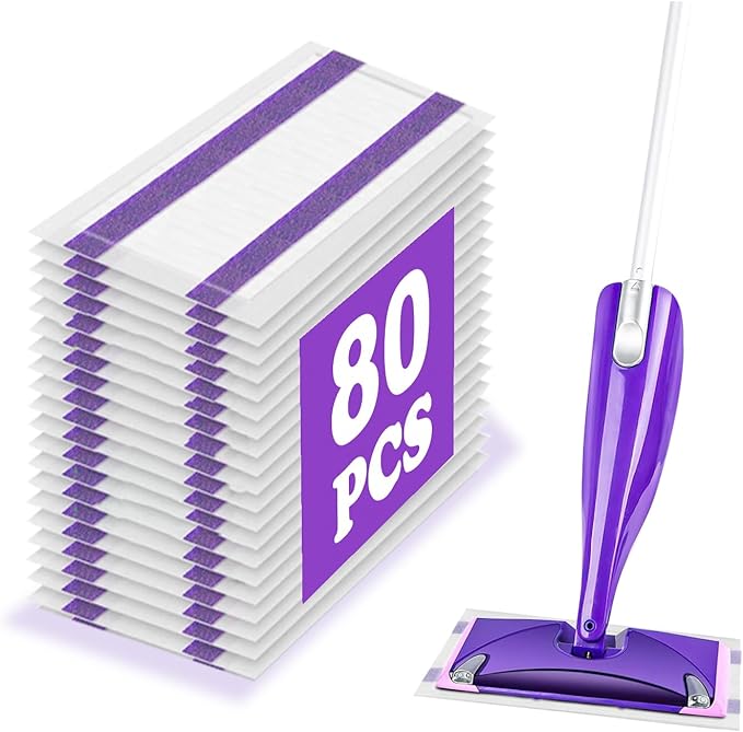 80 Pack Disposable Mop Pads Refills Compatible with Swiffer Wet Jet Mop | Wet Jet Mopping Pads for All Purpose Multi Surface Hardwood Floor Cleaning, 4 Layers Thickened and Super Absorbent