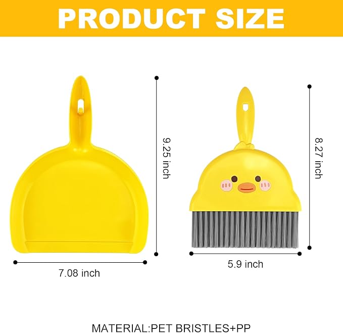 Small Broom and Dustpan Set,1pc Dust Pan and Brush Set,Cute Little Yellow Hand Mini Broom and Dustpan Set,Small dust pan Mini for Tabletop Debris,Keyboards&Clean Pet Cages Guinea Pig Cage(Chick)