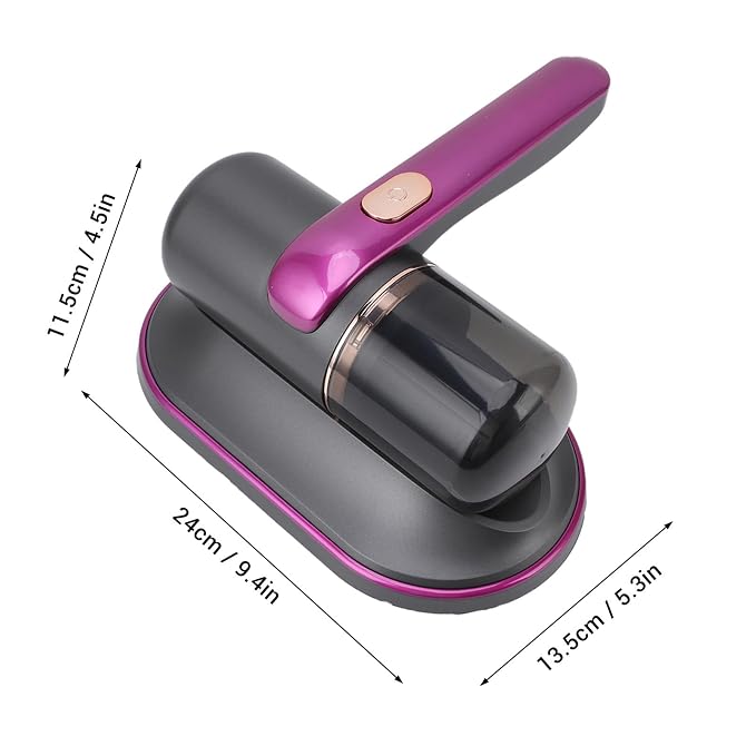 Ymiko Mattress Vacuum Cleaner, Handheld, Purple, 2 Speeds, HEPA Filter, Dual Pulsating Pads, 185ml Dust Cup, Cordless, Portable, For Mattress, Sofa, Bed, Pillow, Carpet