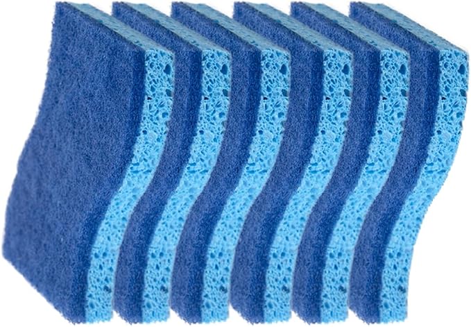CELOX 6 Pack Non-Scratch Cellulose Scrub Sponge, Blue