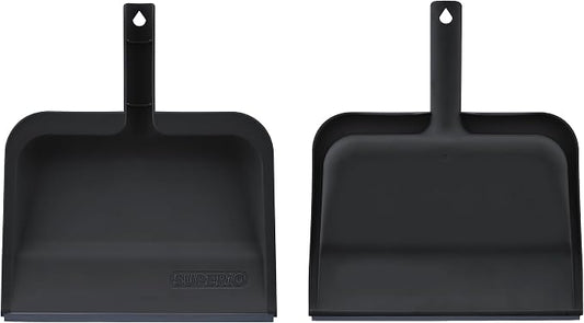 Superio Clip-On Dustpan with Rubber Lip - 10-inch Wide Durable Plastic Dust Pan with Comfort Grip Handle, 2-Pack (Black)