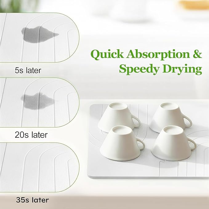 Luxspire Large Stone Drying Mat for Kitchen Counter 24"x16"- Fast-Absorbing Dish Drying Mat Non-Slip Stone Dish Drying Mat for Dishes, Cups Waterproof Counter Protector for Kitchen Bathroom, White
