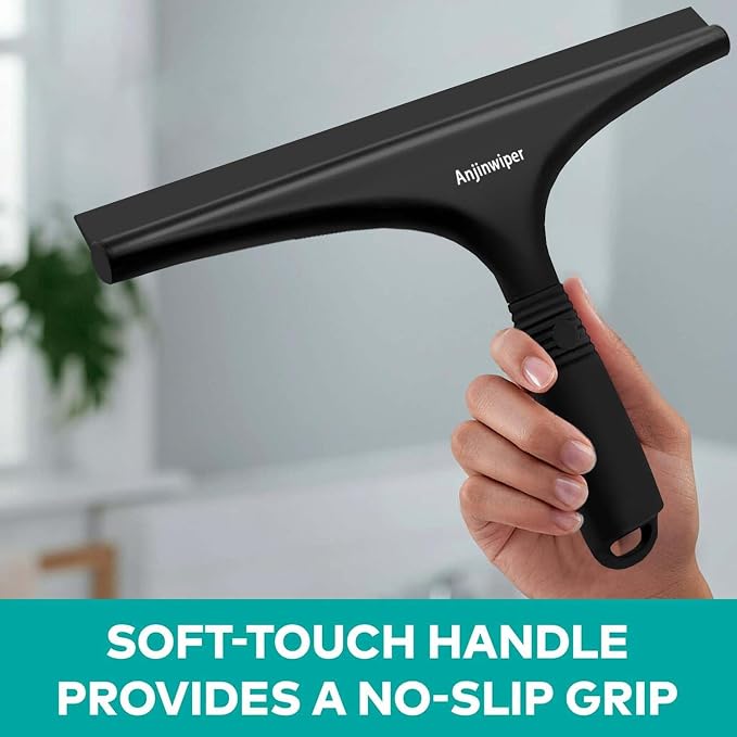 Shower Squeegee for Glass Doors, 10 Inch Bathroom Squeegee for Shower Glass | Streak Free No Squeak, Anti-Rust, All Purpose Glass Squeegee with Hook, for Walls, Mirror, Window, Car, Water & Soap Removal