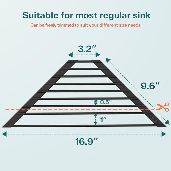 Ohuhu Corner Sink Caddy, Sponge Holder for Kitchen Sink Organizer - Silicone Wrapped Steel Anti Slip Rust Triangle Over the Sink Roll-UP Dish Drying Rack for Sink Corner Kitchen Sink Accessories