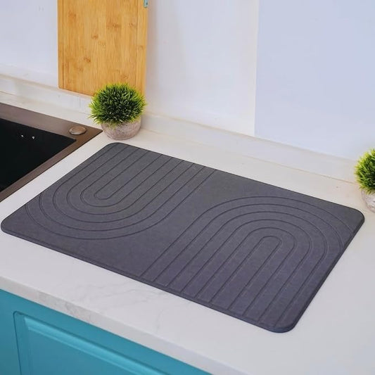LIFSEZY- Large Stone Drying Mat for Kitchen Counter – Quick Dry Stone Mat Kitchen Accessory, Diatomaceous Earth Mat for Sink, Dishes, and Utensils, Gray.