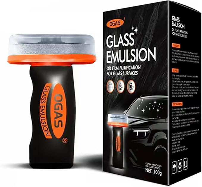 Glass Oil Film Remover for Car, 100g Car Windshield Cleaner with Sponge Applicator, Glass Emulsion Cleaner for Oil Film, Road Grime, Water Spots, Rainy Night Visibility, Exterior Auto Glass Only