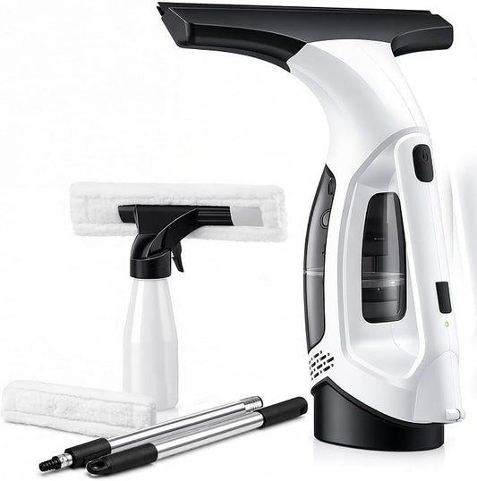 Window Vacuum Squeegee Cordless Electric 2000Pa(White) | Electric squeegee 11-inch blade and 150mL tank for windows, shower doors, mirrors and smooth glass