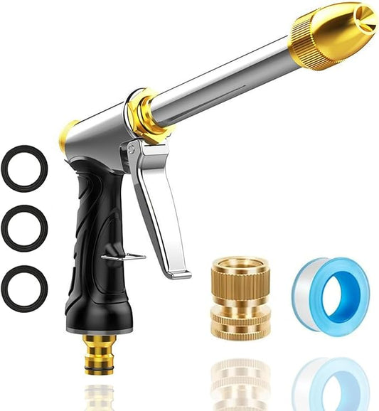 Heavy Duty Garden Hose Nozzle with Adjustable Brass Spray Tip | Heavy duty metal hose nozzle with adjustable spray, quick connect and comfort grip for watering,pet,car washing,cleaning.