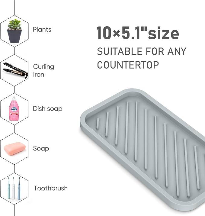 EG-SIPRO Kitchen Sink Organizer Tray,Sponge Holder for Kitchen Sink Bathroom Counter Tray Sponge Caddy Silicone Soap Holder for Soap Dispenser, Bottle, Dishwashing Accessories(2-Pack)