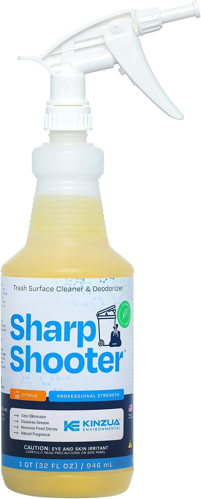 Sharpshooter, Heavy-Duty Trash Can Odor Eliminator & Degreaser, Garbage Surface Cleaner and Deodorizer Foam, Professional-Grade, Fresh Citrus Scent, 32 oz