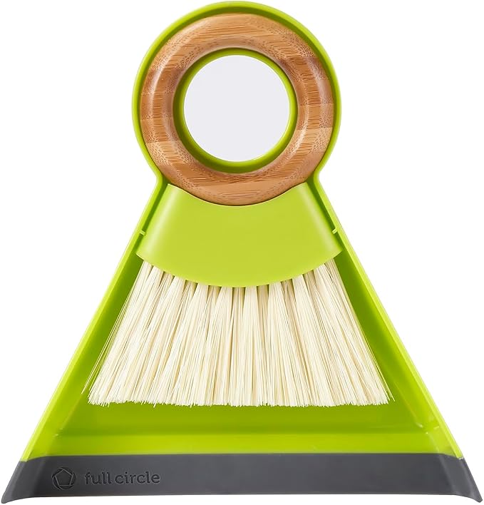 Full Circle Tiny Team Mini Brush & Dustpan Set - Compact, Countertop Cleaning, Kitchen, Desk, Crumbs - Green
