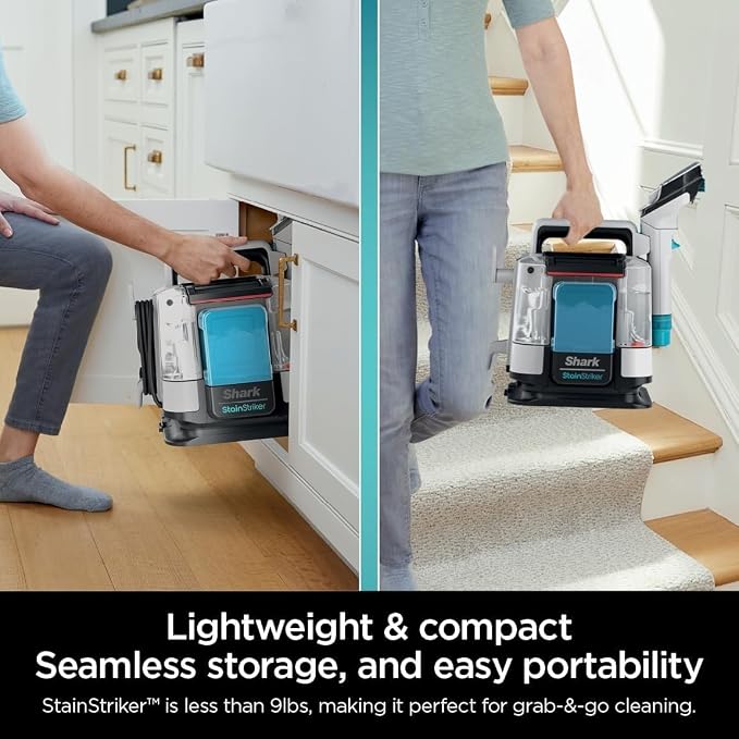 Shark PX201 StainStriker Portable Carpet & Upholstery Cleaner, Spot, Stain, & Odor Eliminator, 3 Attachments, Perfect for Pets, Carpet, Area Rugs, Couches, Upholstery, Cars & More, White (Renewed)