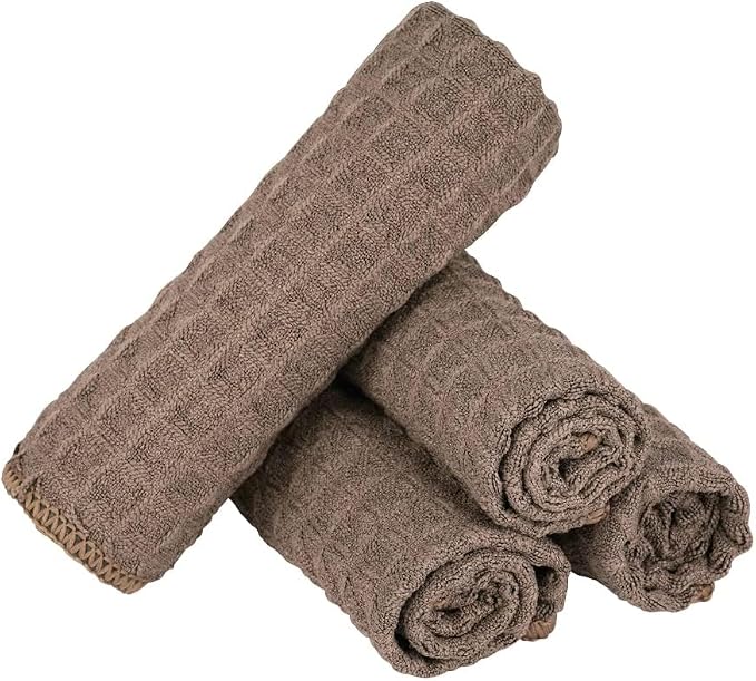 watchget 4 Pack Microfiber Espresso Barista Cleaning Towels, Light Brown | Professional 12"x12" Lint-free Rags; Highly Absorbent Cleaning Towels for Espresso Steam Wands & Coffee Bar Counters