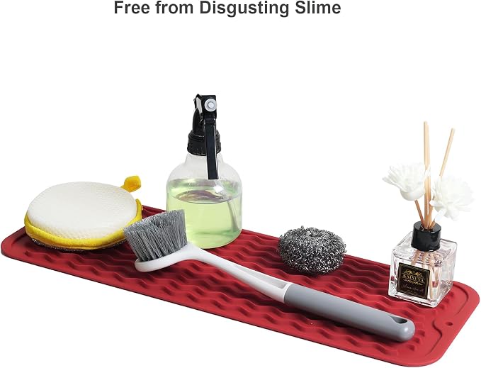 ZLR Small Dish Drying Mat (6" x 17" / 153 x 433mm) - Narrow Silicone Drainer for Kitchen Counter, Apartment & RV - Compact Sponge Holder & Sink Caddy Tray, Non-Slip Food-Grade Silicone (Lava Red)