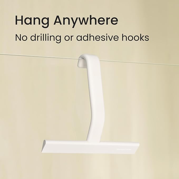 dancemoon JustHang Shower Squeegee with Built-in Hook, 10-Inch White | Award-Winning Design, All-One-Piece Soft-Touch Silicone, for Glass Door, Bathroom, Window, Mirror, Tile Wall, Car