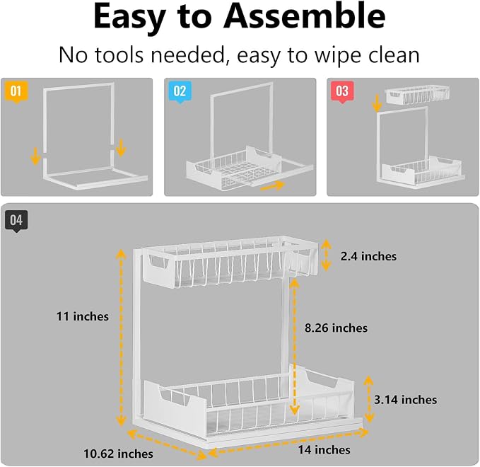 Ceetug Under Kitchen Sink Organizers and Storage, White, 1 Pack | Slide Out Drawer, L-shape, 2 Tier, Cabinet Organizer for Kitchen Bathroom