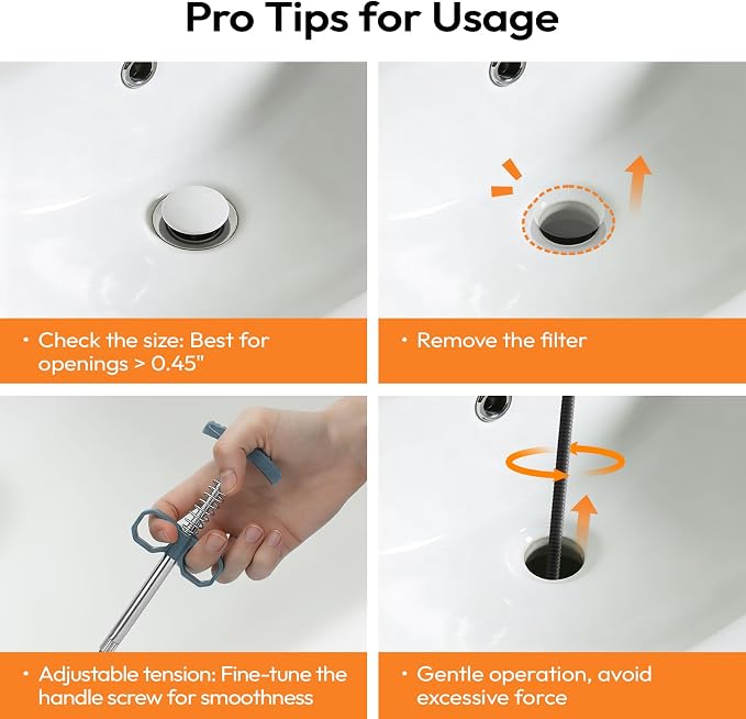 Drain Snake Clog Remover Set, 63" Metal & 20" Plastic Hair Snake | 1x Metal Drain Auger, 6x Snake Drain Hair Removal Tool, Flexible Plumbing Snake for Bathroom Sink, Bathtub, Shower, Kitchen