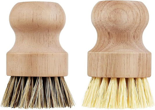 2 Pcs Dish Brush, Wood Dishes Scrub Brush, Pot Brush for Kitchen Cleaning Dishes Pots Pans (Sisal and Palm)