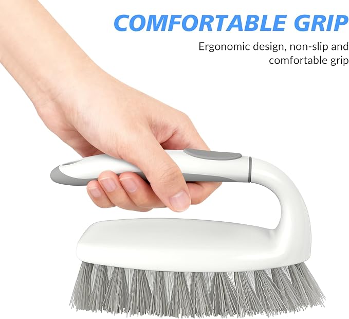 SetSail Heavy Duty Scrub Brush, 2 Pack Cleaning Brush Set, Grey White | Stiff Durable Bristles with Non-Slip Tpr Grip and Hanging Loop for Bathroom, Kitchen, Shower, Tub, Tile, Carpet.