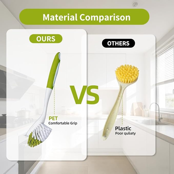 Dish Brush Scrub Brush with Handle - 3 Pack Stiff Bristles Dish Scrubber for Cleaning Dishes, Pots, Pans, Sink, Cast Iron - Hard Bristles,No Residue