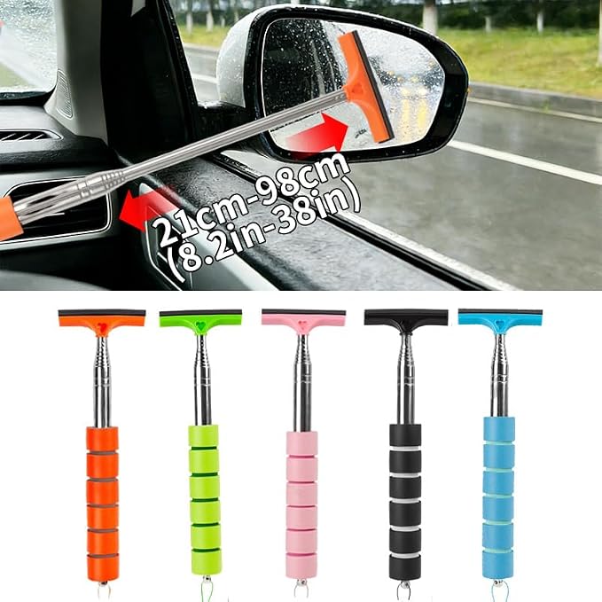 5 PCS Side Mirror Squeegee, Retractable Car Rearview Mirror Wiper | Car Mirror Squeegee, Portable Car Cleaning Tool for Rainy Foggy Weather (Black/Pink/Green/Orange/Blue)